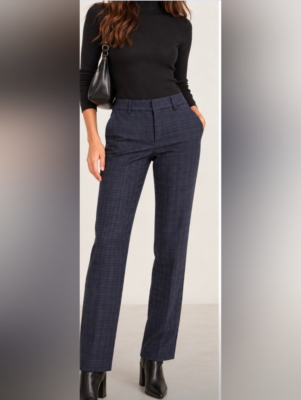 LOFT Marisa Straight Plaid Dress Pants Size 00 Blue Black Career Work Trousers